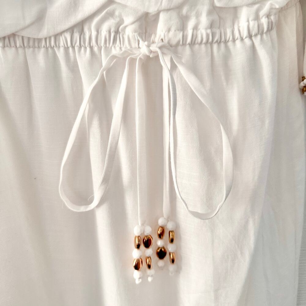 Lilly Pulitzer White Delisa Beaded Boho Beach Tunic Mini Dress Tie Waist Belt XL - Picture 4 of 12